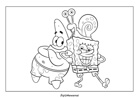 Gambar Mewarnai Spongebob Partick dan Gary
