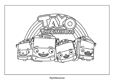 Gambar Mewarnai Tayo, Rogi, Lani, dan Gani