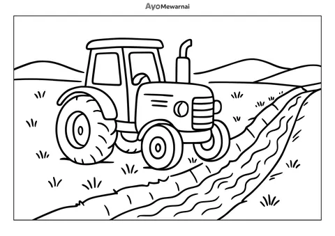 Gambar Mewarnai Traktor dan Irigasi