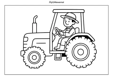 Gambar Mewarnai Traktor dan Petani