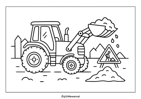 Gambar Mewarnai Traktor di Area Konstruksi