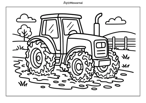 Gambar Mewarnai Traktor di Jalan Berlumpur