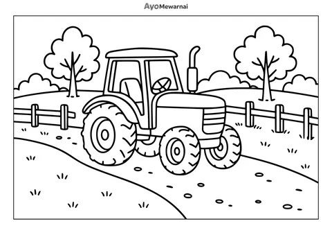 Gambar Mewarnai Traktor di Jalan Pedesaan