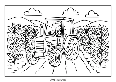 Gambar Mewarnai Traktor di Perkebunan Kopi