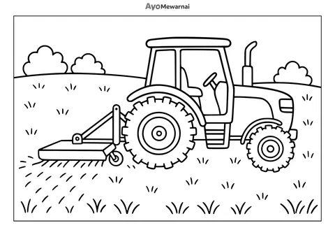 Gambar Mewarnai Traktor Memotong Rumput