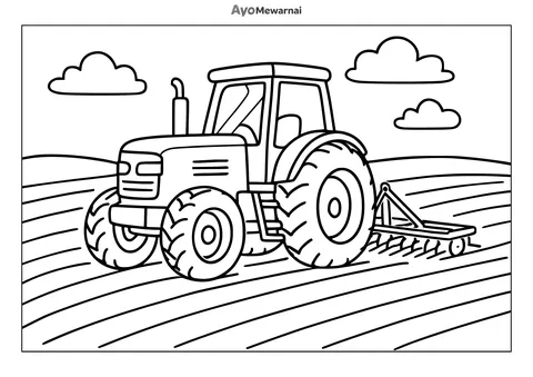 Gambar Mewarnai Traktor Menggaruk Tanah