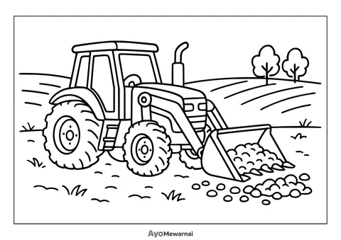 Gambar Mewarnai Traktor Mengumpulkan Batuan