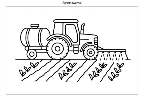 Gambar Mewarnai Traktor Menyiram Tanaman