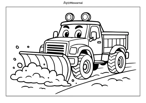 Gambar Mewarnai Truk di Jalan Bersalju