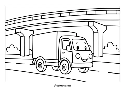 Gambar Mewarnai Truk di Jembatan Layang