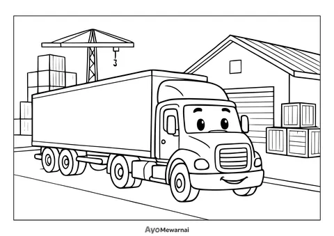Gambar Mewarnai Truk di Terminal Kargo