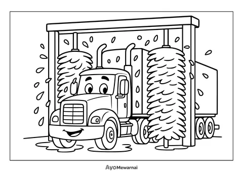 Gambar Mewarnai Truk Dicuci
