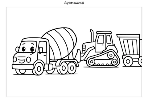 Gambar Mewarnai Truk Molen dan Truk Lain