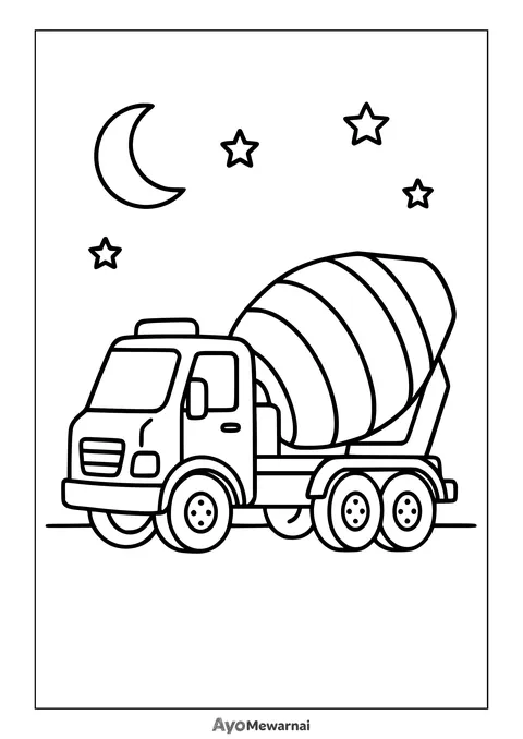 Gambar Mewarnai Truk Molen di Bawah Langit Malam