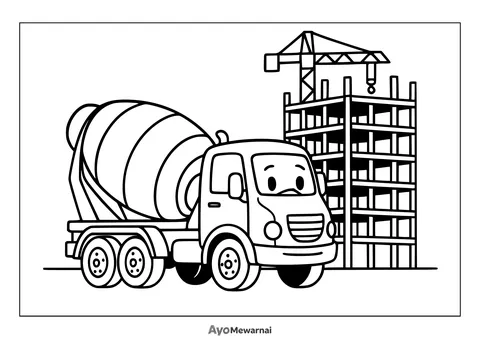 Gambar Mewarnai Truk Molen di Depan Gedung