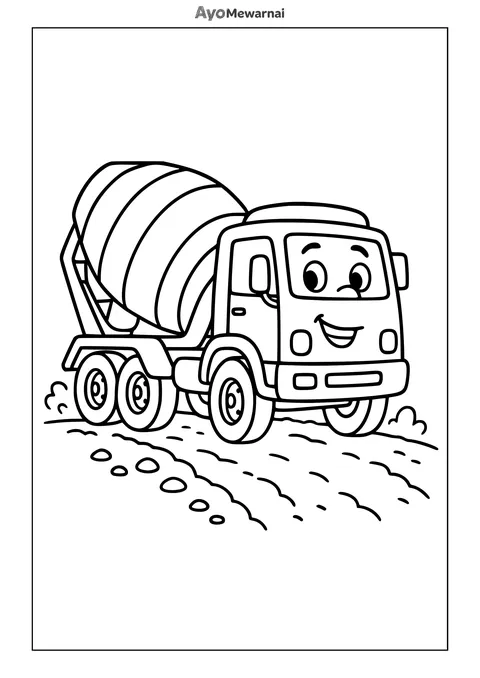 Gambar Mewarnai Truk Molen di Jalan Berpasir