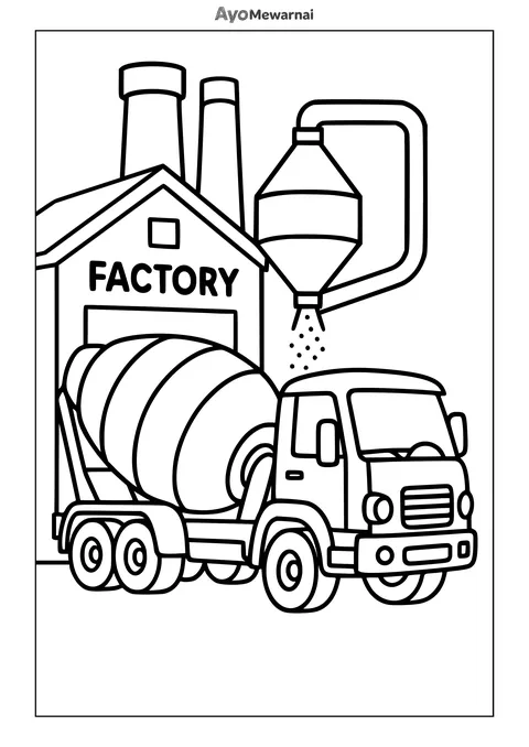 Gambar Mewarnai Truk Molen di Pabrik Semen
