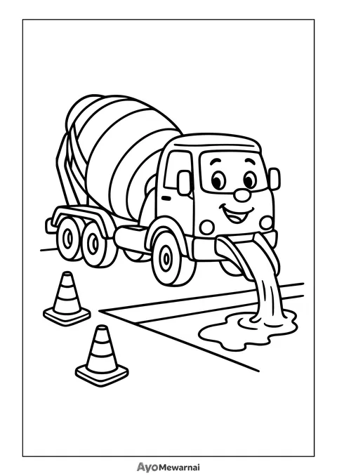Gambar Mewarnai Truk Molen di Perbaikan Jalan