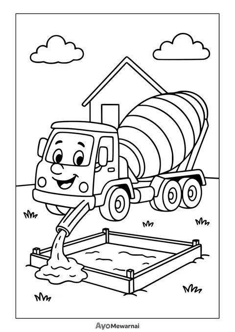 Gambar Mewarnai Truk Molen di Proyek Perumahan