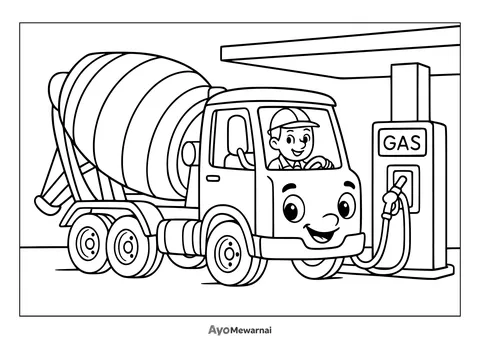 Gambar Mewarnai Truk Molen isi Bensin