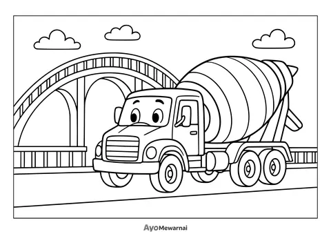 Gambar Mewarnai Truk Molen Menyeberang Jembatan