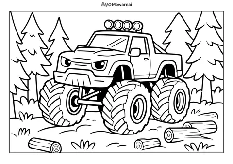 Gambar Mewarnai Truk Monster di Hutan