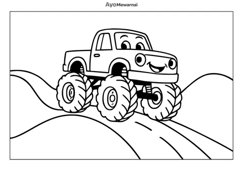 Gambar Mewarnai Truk Monster di Jalan Berliku