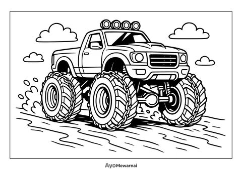 Gambar Mewarnai Truk Monster di Jalan Es