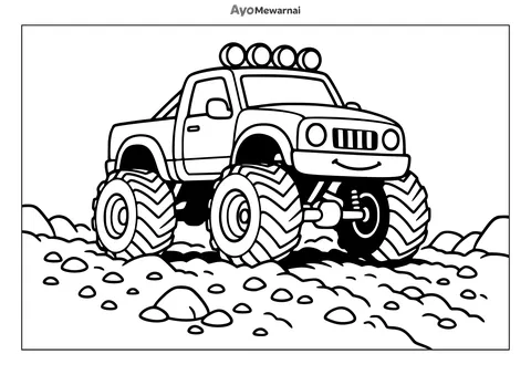Gambar Mewarnai Truk Monster di Jalur Off-road