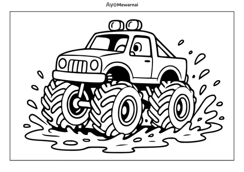Gambar Mewarnai Truk Monster di Lintasan Lumpur