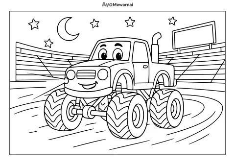 Gambar Mewarnai Truk Monster di Malam Hari
