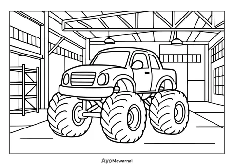 Gambar Mewarnai Truk Monster di Pabrik