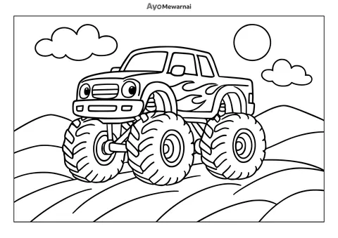 Gambar Mewarnai Truk Monster di Padang Pasir