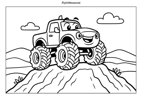 Gambar Mewarnai Truk Monster di Puncak Gunung
