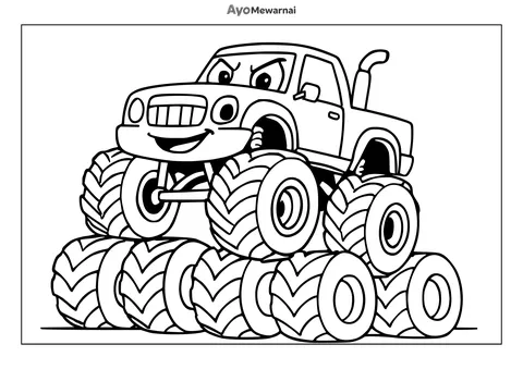 Gambar Mewarnai Truk Monster di Rintangan