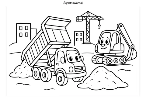 Gambar Mewarnai Truk Pasir di Situs Konstruksi