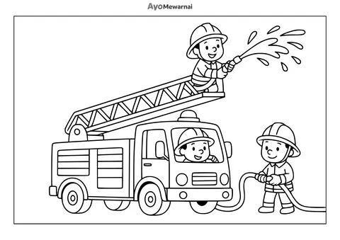 Gambar Mewarnai Truk Pemadam Kebakaran di Latihan