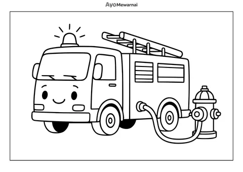 Gambar Mewarnai Truk Pemadam Kebakaran Mengisi Air