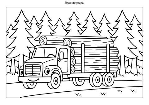 Gambar Mewarnai Truk Pengangkut Kayu