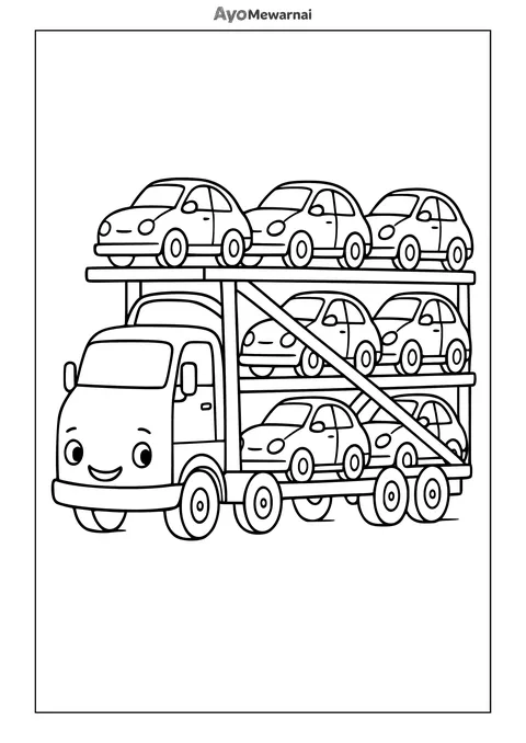 Gambar Mewarnai Truk Pengangkut Mobil