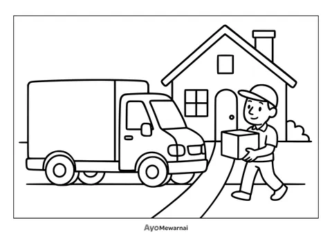 Gambar Mewarnai Truk Pengiriman Paket