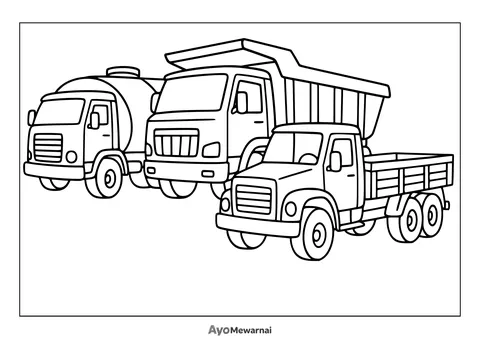 Gambar Mewarnai Truk Tangki dan Truk Lain