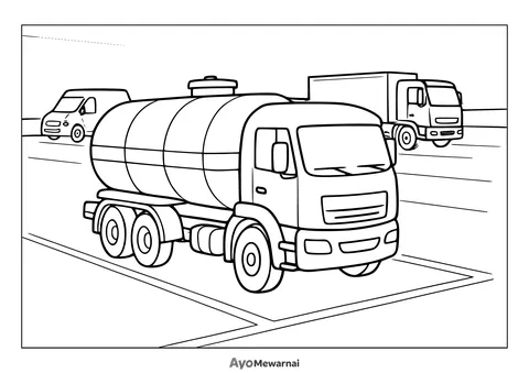 Gambar Mewarnai Truk Tangki di Area Parkir
