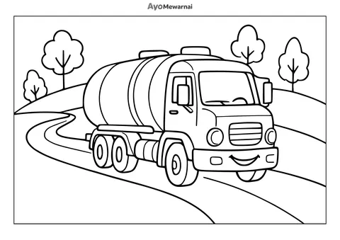 Gambar Mewarnai Truk Tangki di Jalan Berliku
