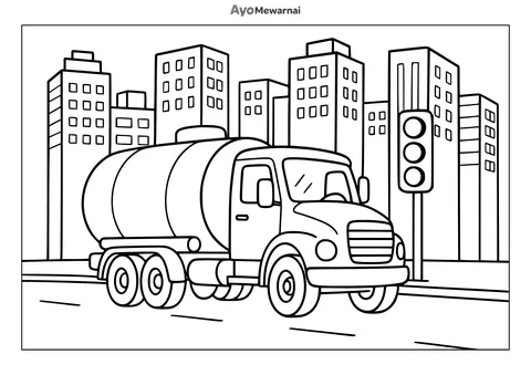 Gambar Mewarnai Truk Tangki di Jalan Kota