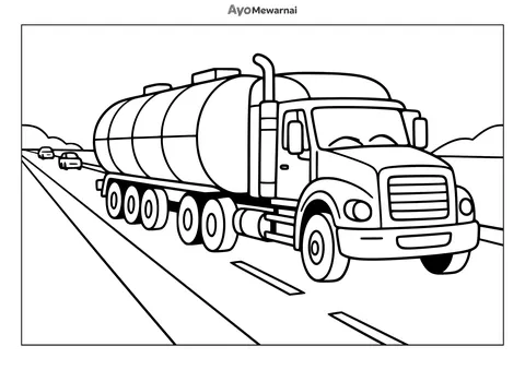 Gambar Mewarnai Truk Tangki di Jalan Tol