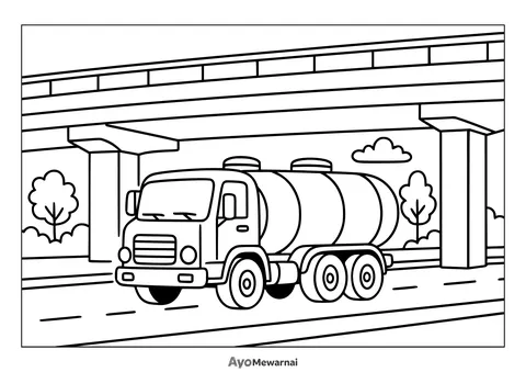 Gambar Mewarnai Truk Tangki di Jembatan Layang