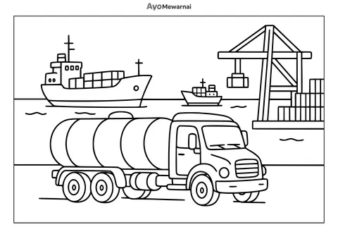 Gambar Mewarnai Truk Tangki di Pelabuhan