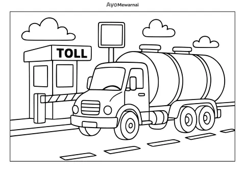 Gambar Mewarnai Truk Tangki di Pintu Tol