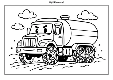 Gambar Mewarnai Truk Tangki di Salju